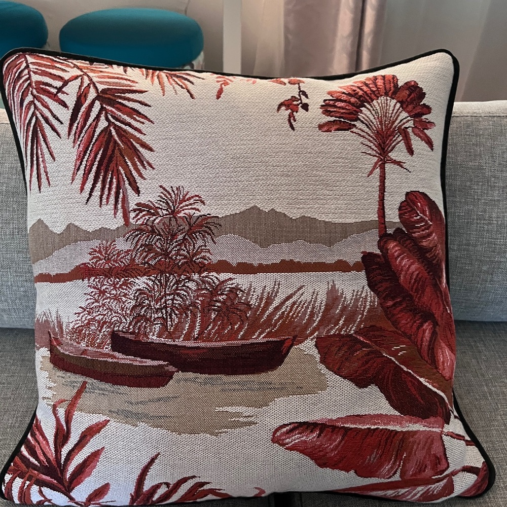 Iosis Paris "Buena Vista" cushion cover Red and Beige/Gray Tropical Throw Pillow